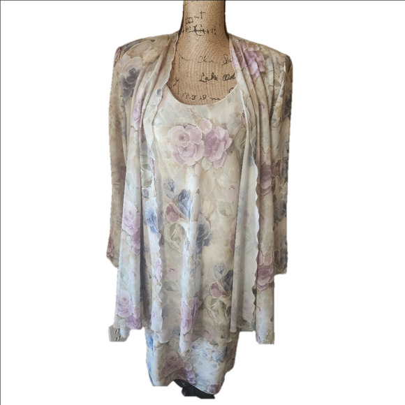 NWT Vintage Marshall Field's Patra Sz 8 Floral Cloud Dress With Matching Wrap - Picture 2 of 15